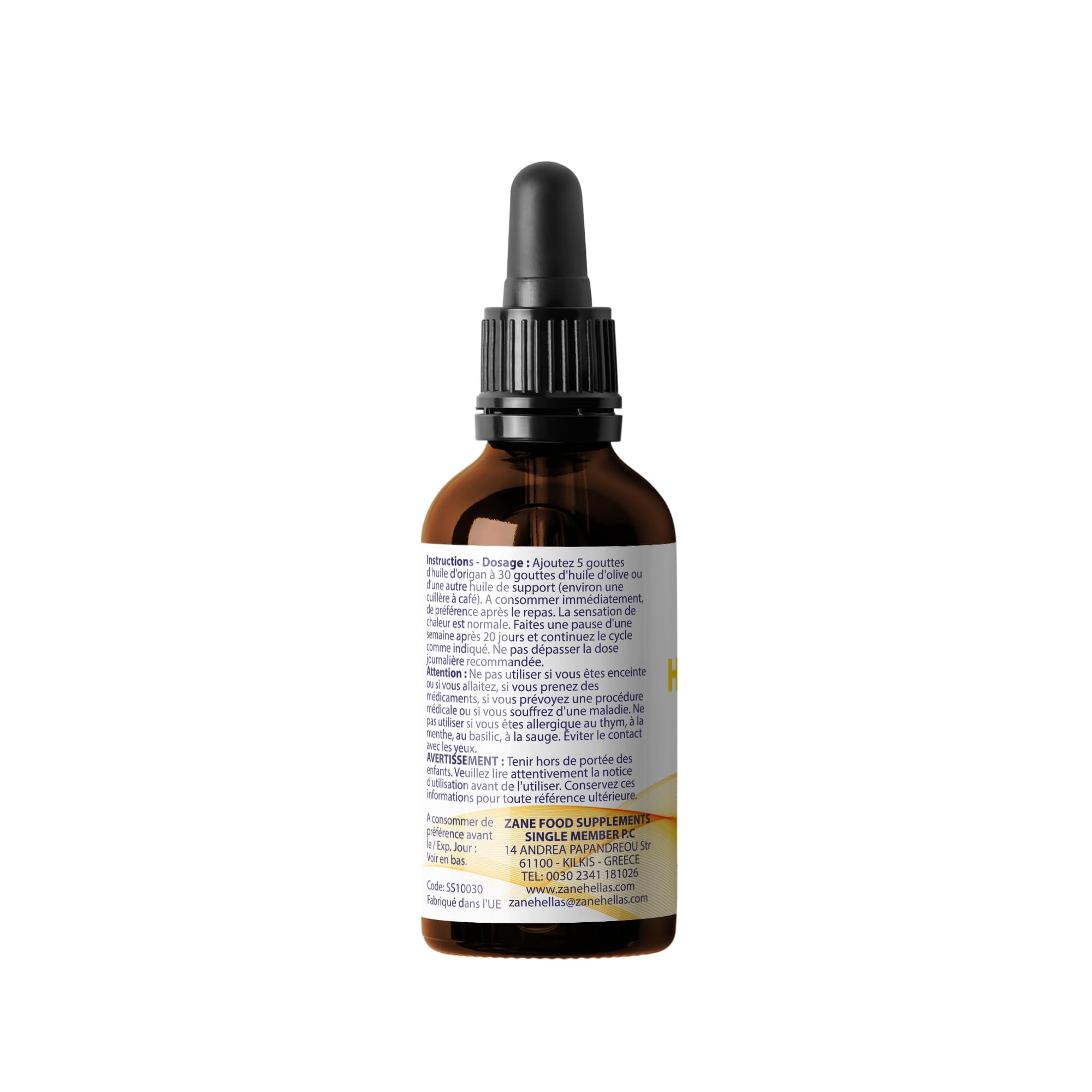Zane Hellas 100% huile d'origan non diluée.Huile Essentielle Grecque Pure d'Origan.86% Min Carvacrol.164 mg de carvacrol par portion.Probablement la meilleure huile d'origan au monde.1 oz-30ml