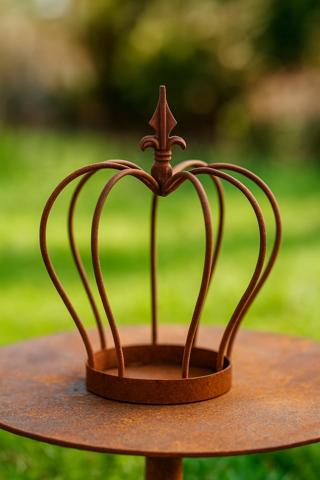 Gartenkrone aus Edelrost-Metall, filigran mit Spitze, bepflanzbar (36 x 37 cm) – rustikale Dekokrone für Haus & Garten, ideal als Pflanzenkrone und Gartenornament