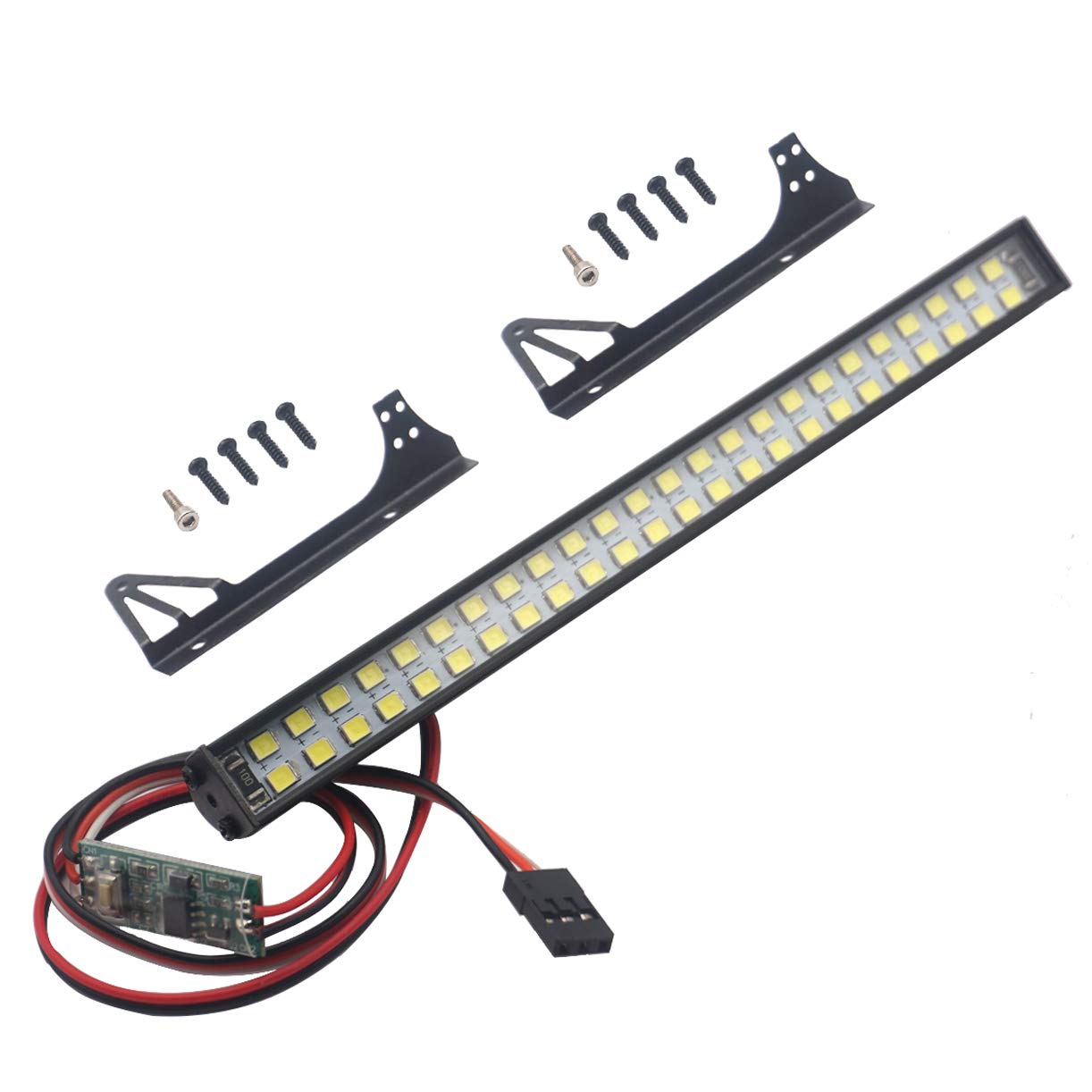 Vgoohobby RC Light Bar Roof Lamp Kit 48 Double Row Lights Compatible with Traxxas Slash Rustler Trx4 Axial SCX10 Tamiya D90 Gen8 1/10 RC Crawler (Wrangler Bracket)