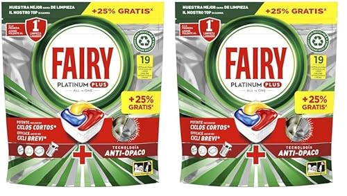 Fairy Platinum Plus Cápsulas De Lavavajillas Todo En Uno Limón, 19 Cápsulas (Paquete de 2)