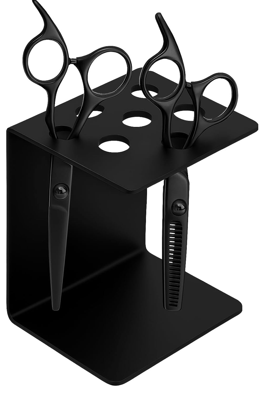 Duveesha Acrylic Table Top Scissor Holder Stand rack for Salon Barbers Tailors Makeup Desk & Craft Tools Multi Slot Hair Cutting Tool Organizer (Black)-image-35