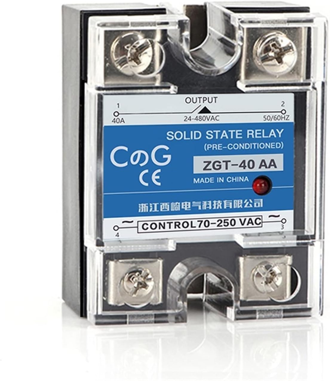 SSR-10AA 25AA 40AA SSR Single Phase JGX AC Control Heat Sink 70-280VAC to 24-480VAC 10A 25A 40A AA Solid State Relay(25AA)