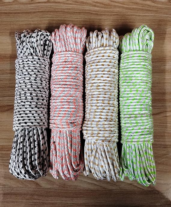 Image of 40 Meter Heavy Duty Clothesline Rope (10 Meter Each Pack of 4) Adjustable, Anti-Slip Polyester Laundry Line for Indoor & Outdoor Drying - Strong, Multicolour Washing Line Rassi