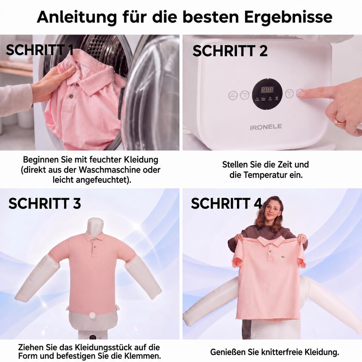 Bügelautomat mit Hemd- & Hosen- & Kleideraufsatz - Smartes Kleiderpress-System | Ersetzt Bügeleisen & Dampfgarer | Smart Display Kleidung Glättgerät (4) (1)