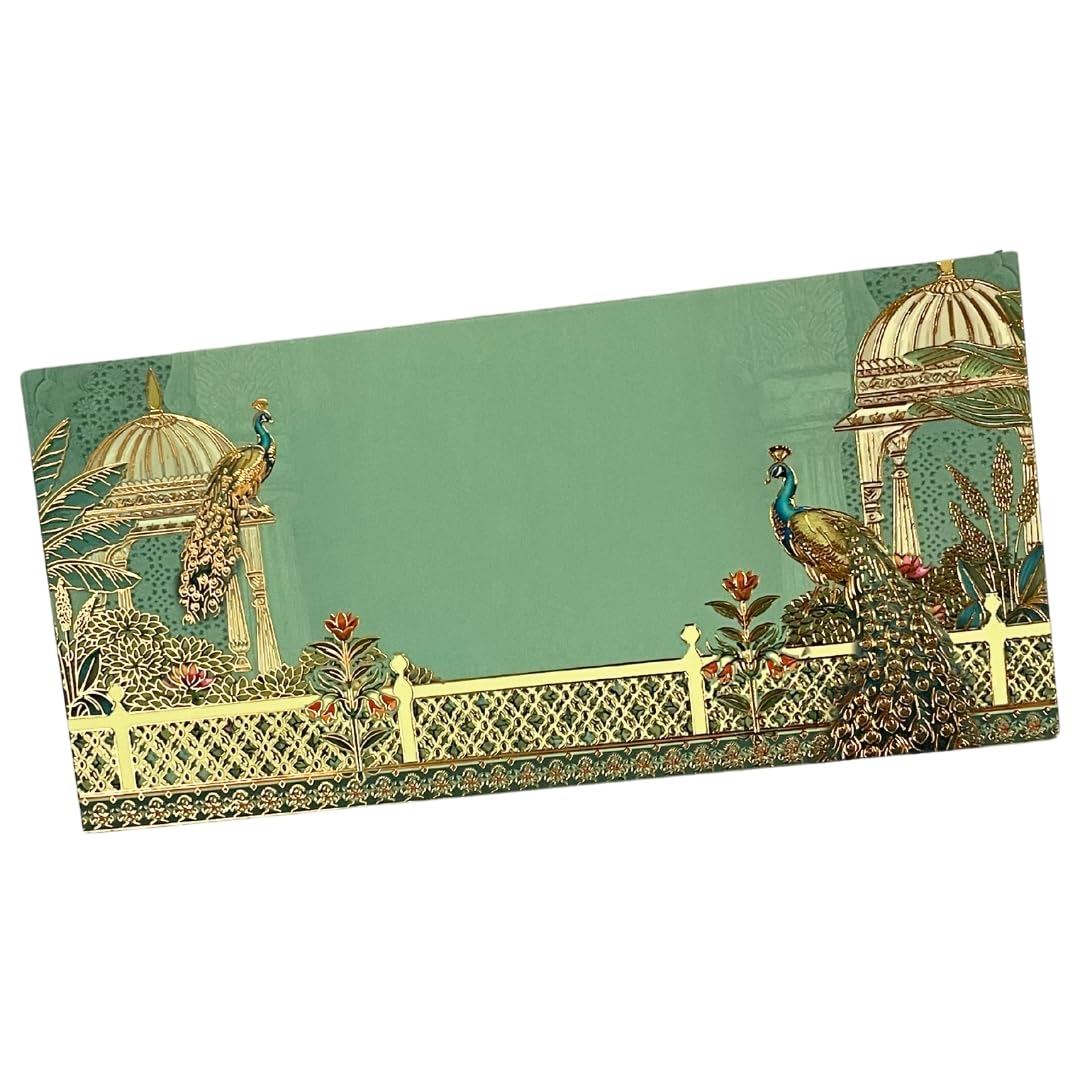 Paper Floral Garden Printed Pack of 20 Velvet Finish Shagun Envelopes Tuck Flap Lifafa for Gifting Sagan Wedding Occasion Cash Money, 19 X 9.5 cm, Seafoam Green Color-image-27
