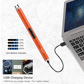 SUPRUS Fluorescent Lighter Glows in The Dark USB Lighter Rechargeable Windproof Pocket Size for Candle Cooking BBQ in Party (Orange)