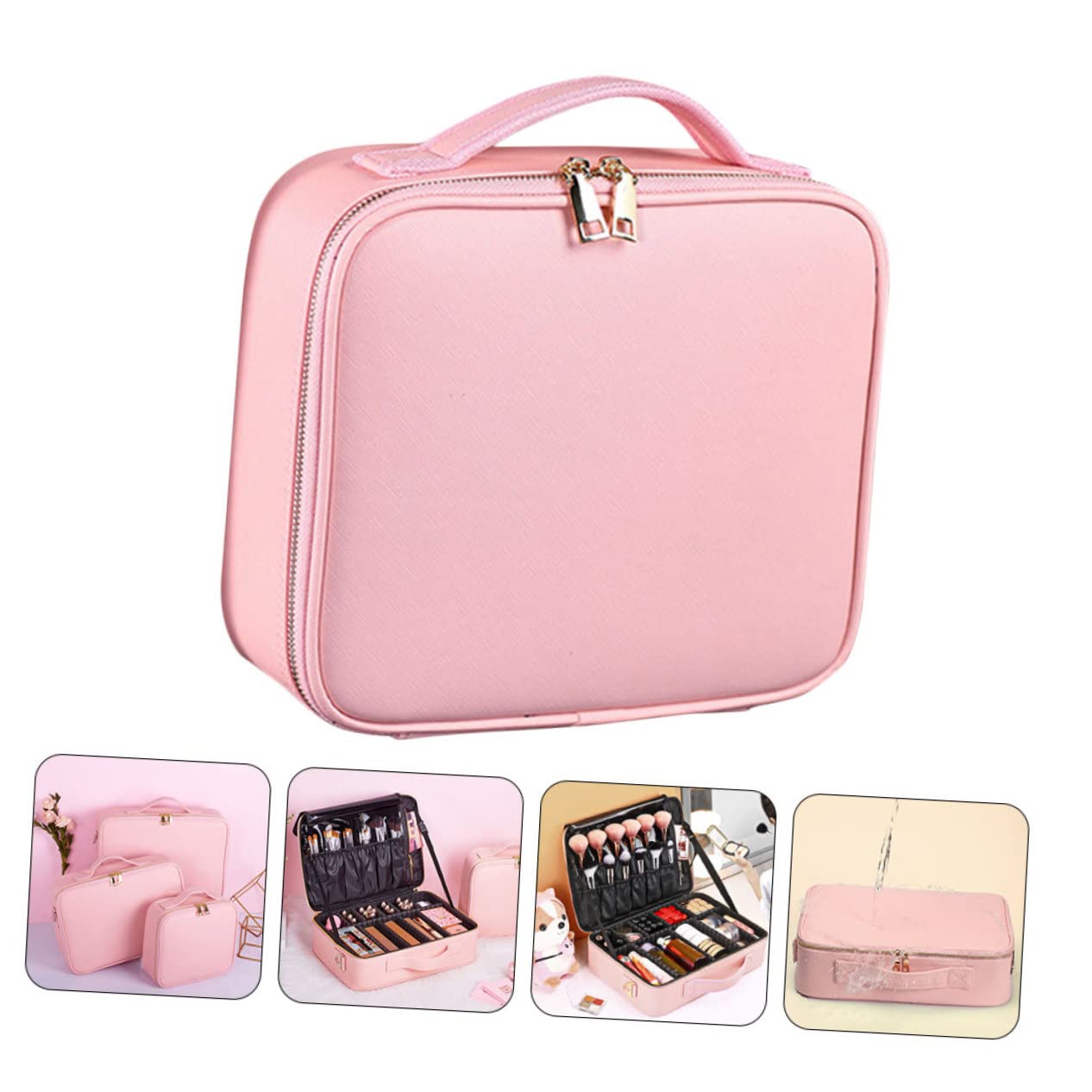 Neceser para Cosméticos Grande de PU Rosa con Compartimentos