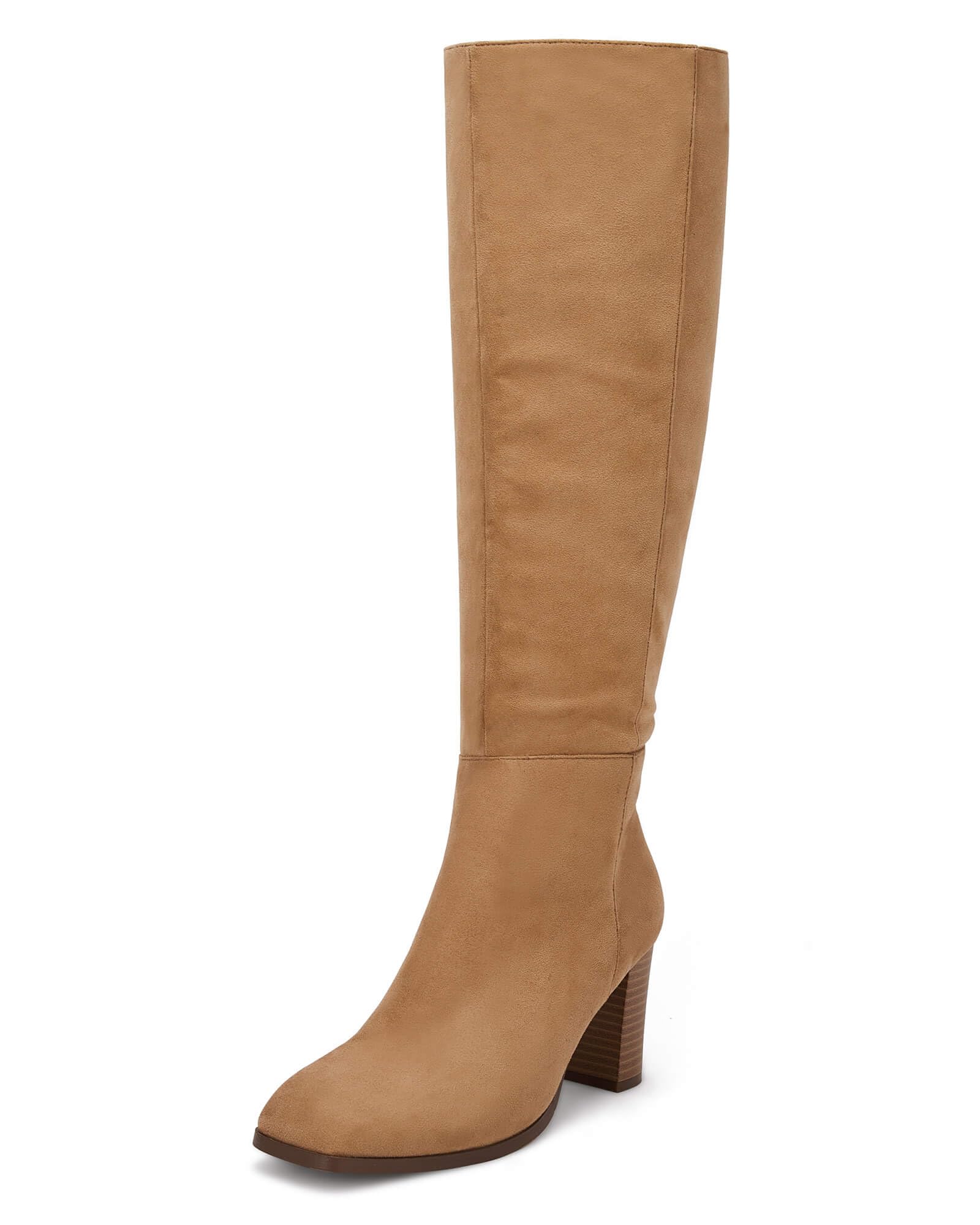 Photo 1 of Coutgo Womens Knee High Boots Chunky Block Heels Square Toe Side Zipper Faux Suede Fall Winter Comfort Boot 7.5 Khaki