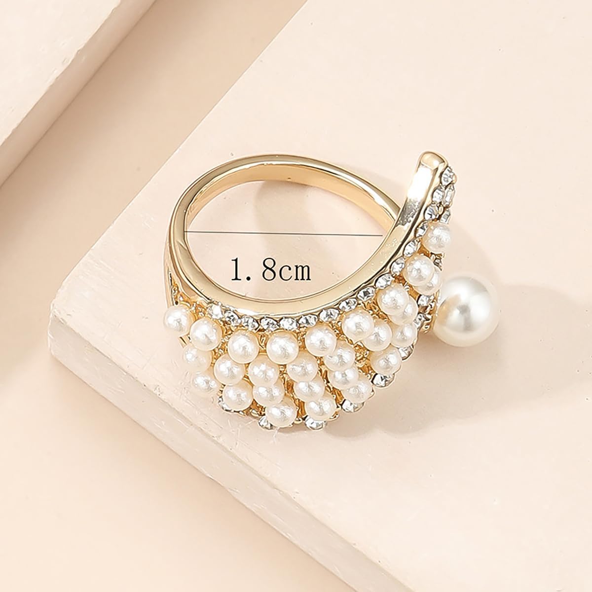 Gold Pearl Ring for Women Vintage Chunky Pearl Cluster Ring Adjustable Pearl Crystal Ring Trendy Diamond Pearl Wings Ring Statement Ring Joint Ring Elegant Clothing Jewelry for Her - Image 4