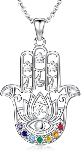 Collar Hamsa de plata de ley 925 con dije de mano de malvado de ojo, flor de loto, estrella de DavidChaiYin Yang Hamsa, joyería de mano de Fátima,