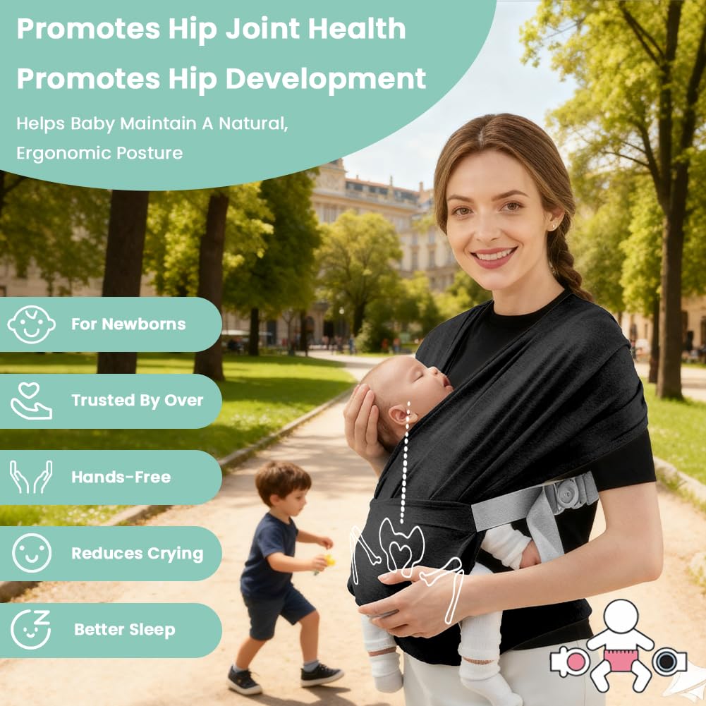AOOWU Fascia Porta Bebe, Marsupio Neonato Ergonomico, Extra Morbido Fascia per Neonati in Cotone, Neonato Facile da Indossare, Fascia Neonato Adatto Fino a 15kg, Facilmente Regolabile