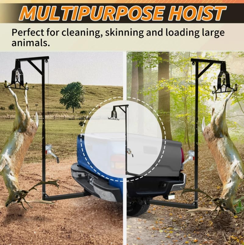 2" Hitch Game Hoist 600LB Big Game Hunting Deer Hoist Winch Lift Gambrel Set