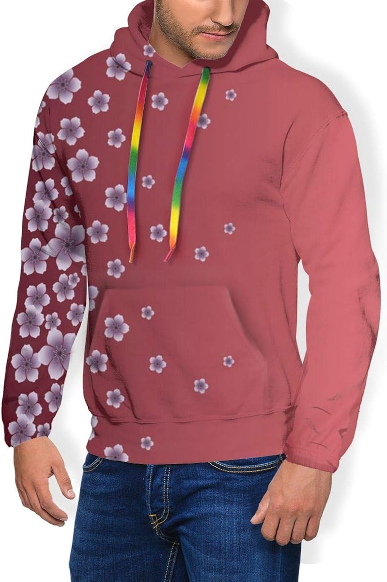 Lilac Purple Raining Blossoms On Red Men's Fashion Hoodie Padded Velvet