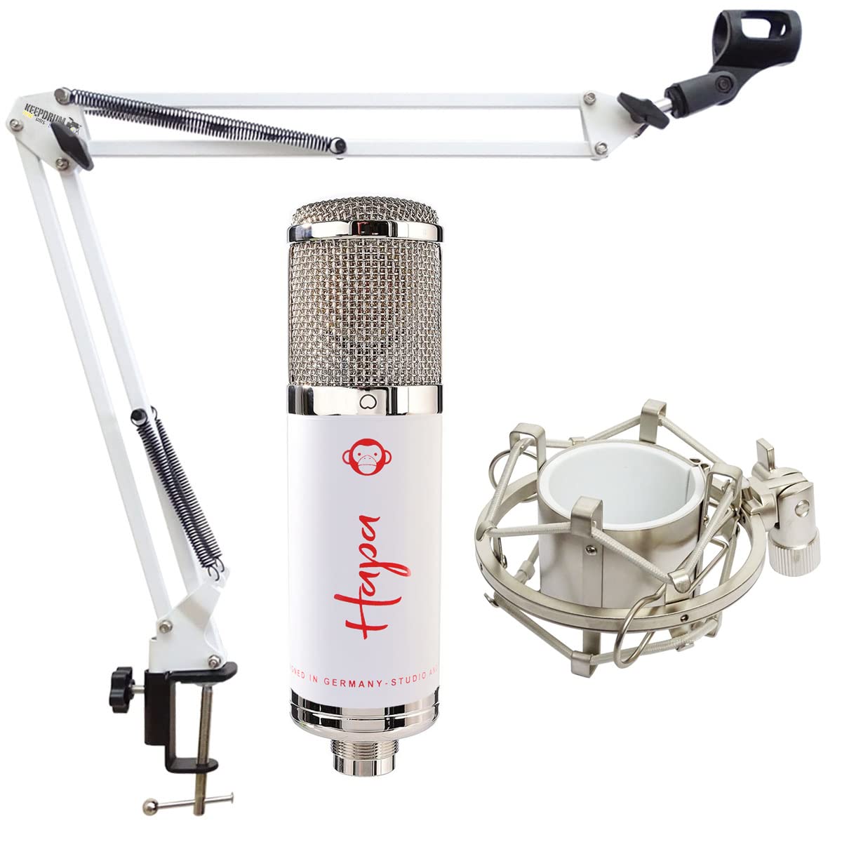 Monkey Banana Hapa USB-Mikrofon Weiss + keepdrum Gelenkarm-Stativ Weiss