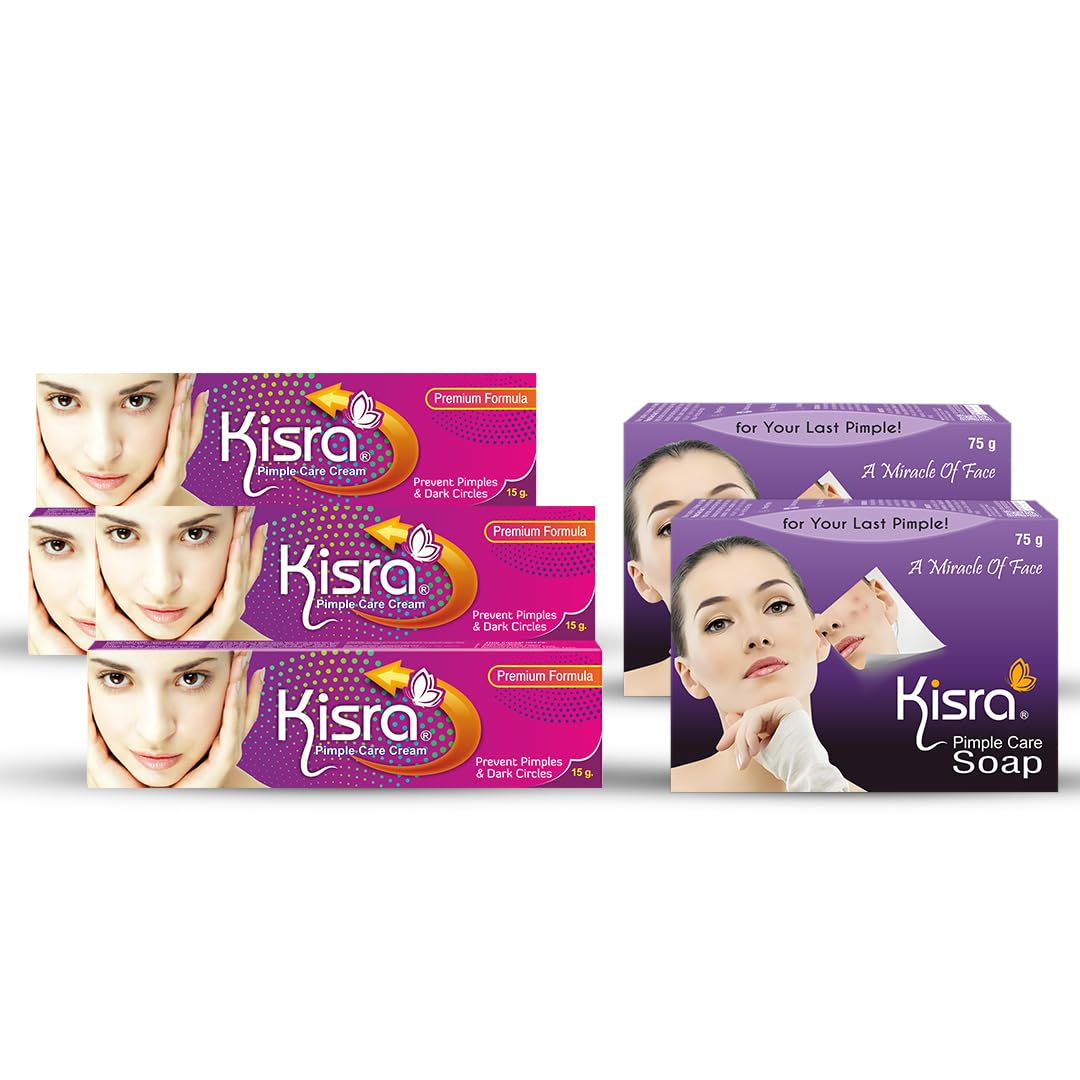 Kisra Premium Acne Prone Skin | Controls Acne Development | Clears Out Clogged Pores | Formulated Specially to Create a Barrier Against Acne Development | Pimple Care Soap and Pimple Care Cream (2 Soap and 2 Cream)