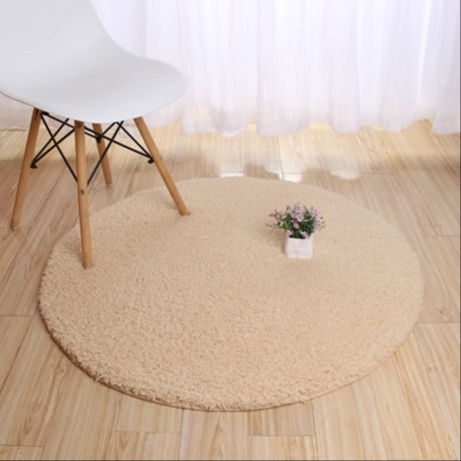 Soft Berber Fleece Round Bath Mat for Living Room and Bedroom 80cm Diameter Beige Color