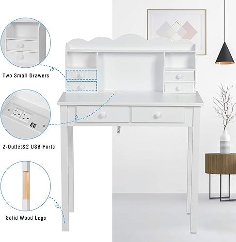 Miniatura 5 de ADORNEVE - Escritorio con 7 cajones, mesa de estudio, estación de trabajo con soporte desmontable para oficina en casa, mesa de escritura para