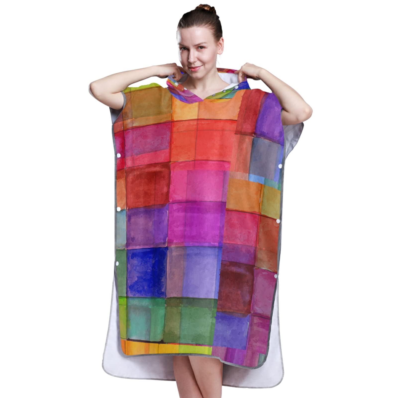 Poncho de surf à carreaux avec capuche et poche - Séchage rapide - En microfibre - Pour le bain, la plage, l'extérieur