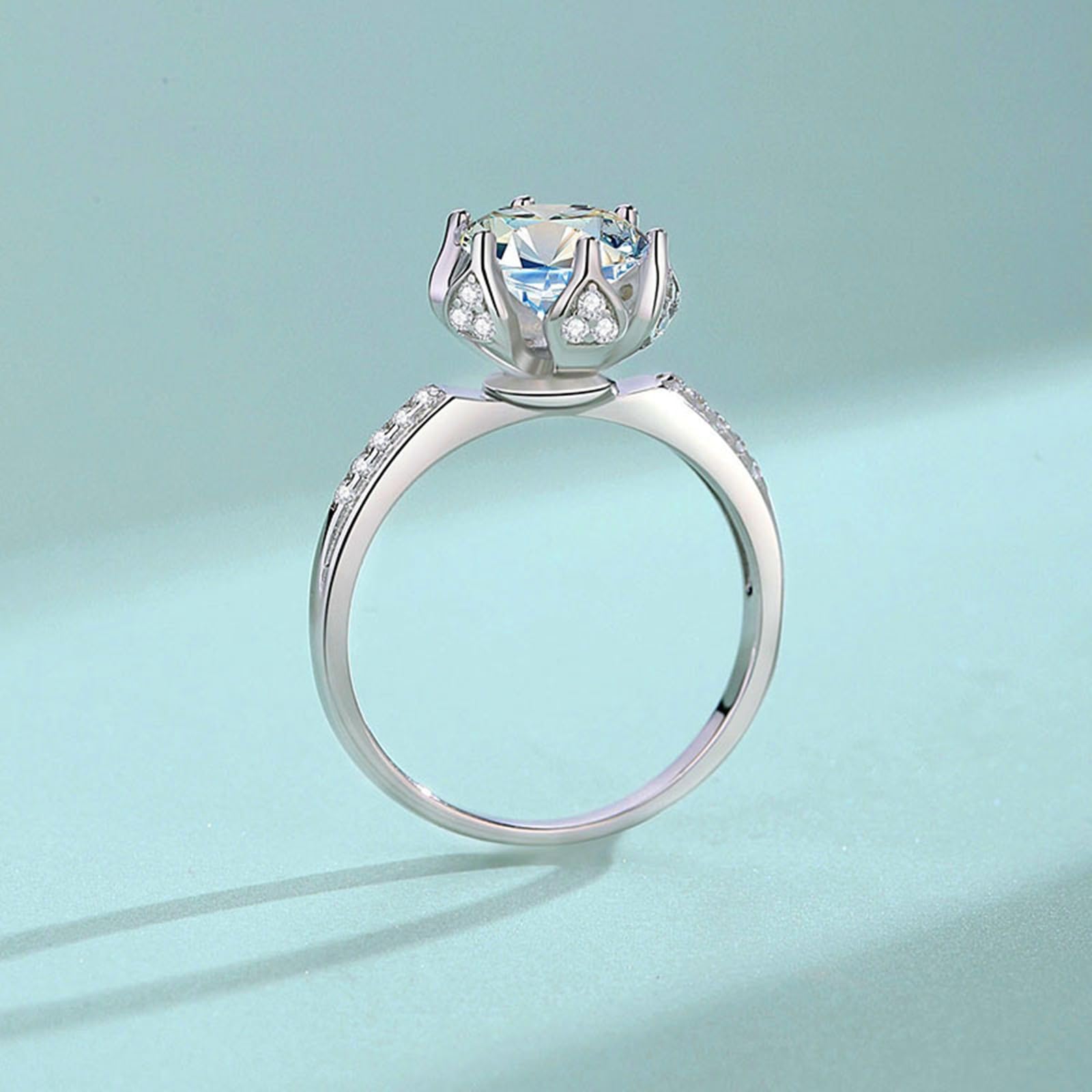 Anello di fidanzamento da donna, in oro bianco 18 carati, con moissanite, in vero oro, misura 47-65