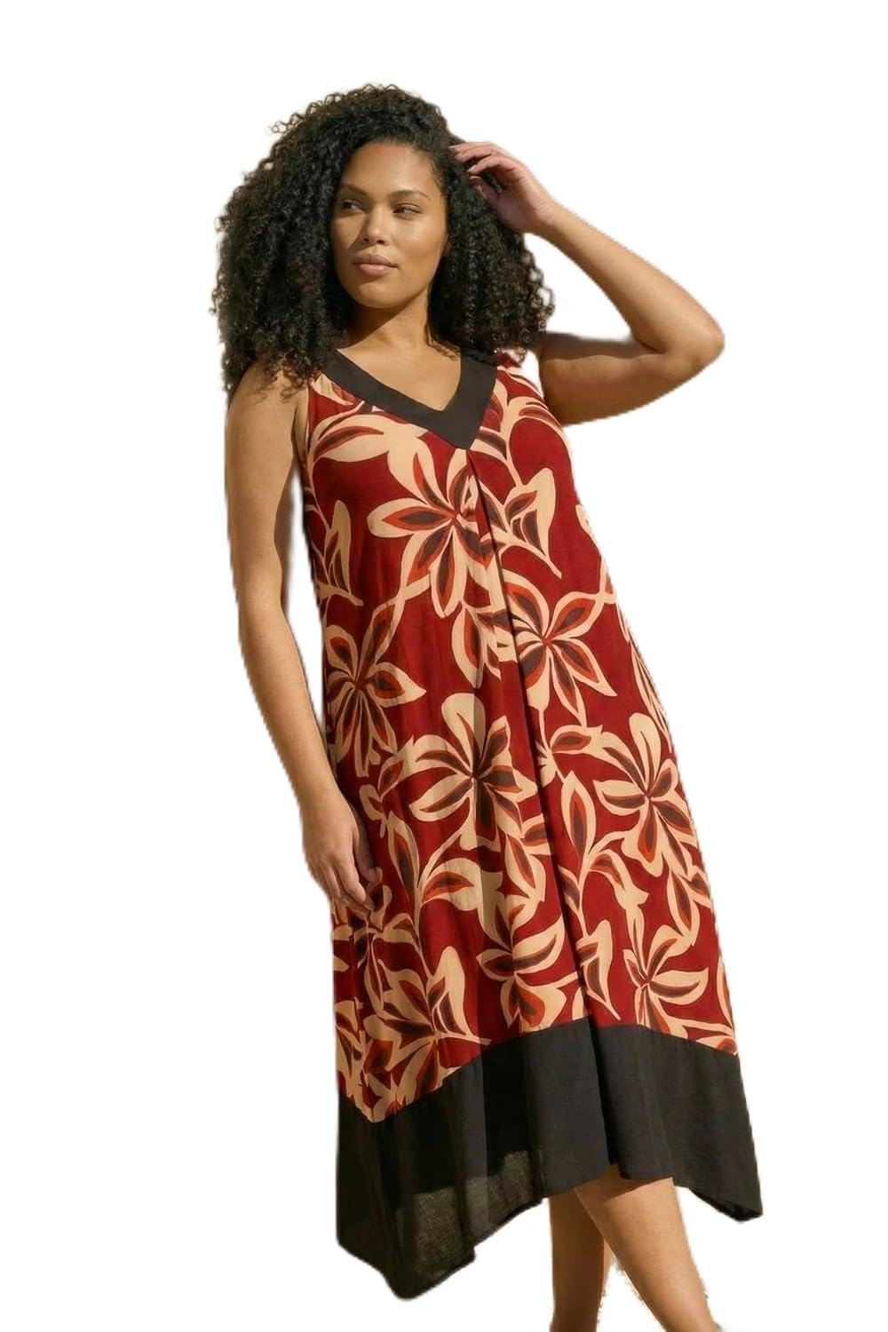 Roman Women's Curve Floral Print V-Neck Dress in Red | Size: 20