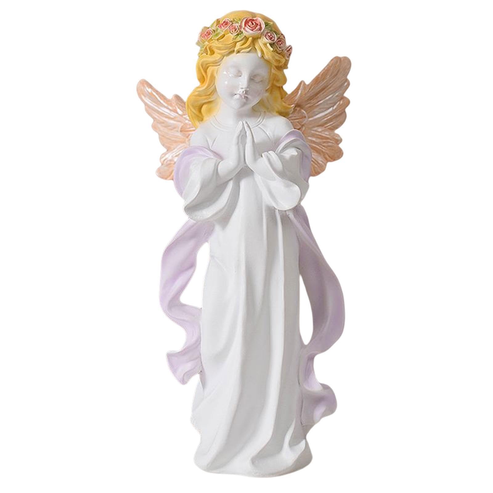 TWISAXC Charming Resin Angel Statues Figurines Exquisite Cherub Figurines Crafts Fairy Prayer Wing Angels Shelf Cabinet Ornament, Violet, 7.2x5.5x14.8cm