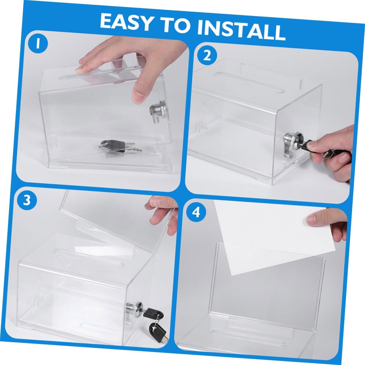 Gadpiparty 2Pcs Clear Card Storage Box with Sign Slots Acrylic Donation Box for Events and Parties Secure Tip Collection Raffle Box with Lock for Business Cards and Items