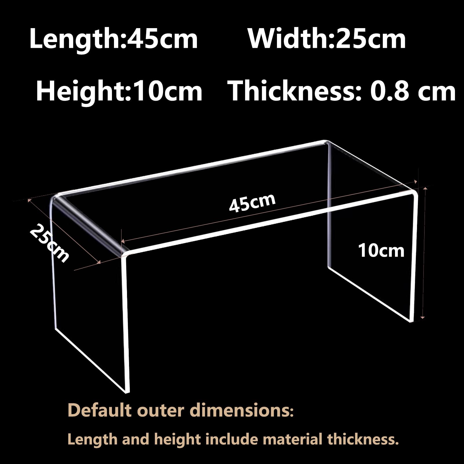 Présentoir Surélevé en Acrylique Transparent 8 mm Forme U Support de Comptoir Organisateur pour Rangement Bureau Gain de Place Maison Bureau Magasin,45cm*25cm*10cm