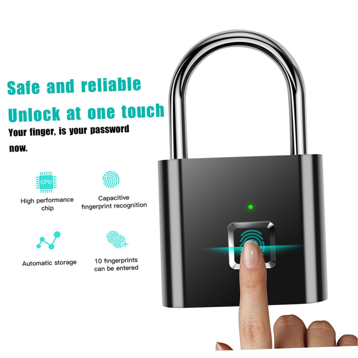 Cadenas Intelligent à Empreinte Digitale Noir, Alliage Acier, 96 G
