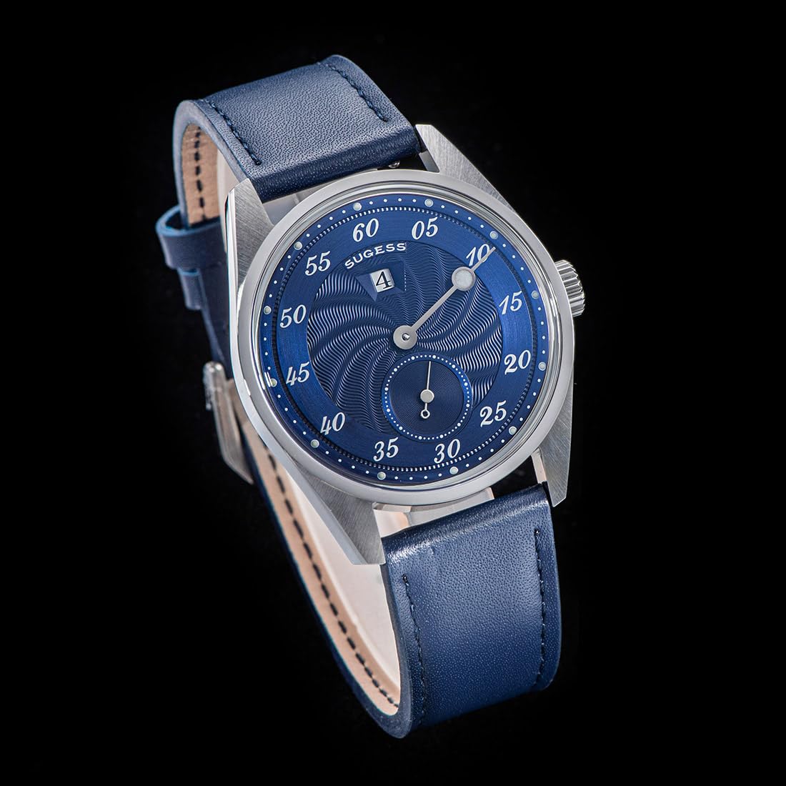 Seestern Sugess S451 Automatik Regulator Stahl Leder Blau Herrenuhr, blau, Armband