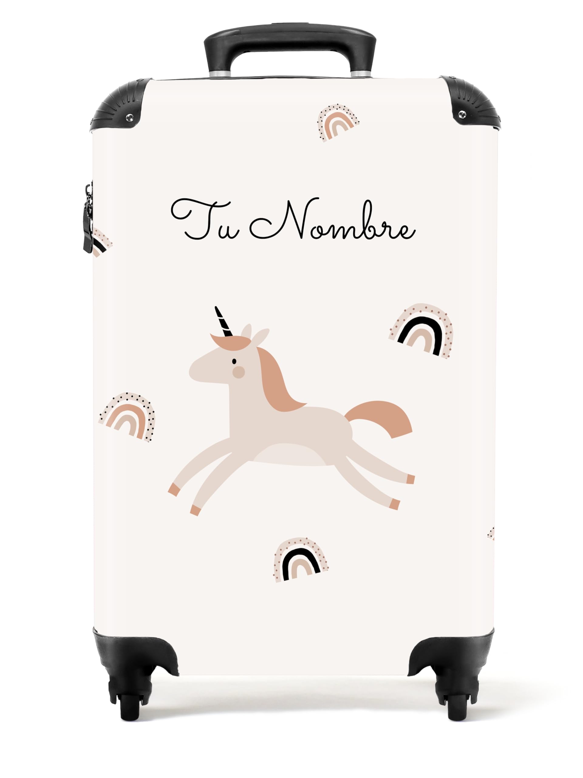 NoBoringSuitcases.com Maleta Infantil Personalizada Rosa Ruedas, Equipaje de Mano Niña Diseño Unicornio Estampado Arcoíris (55x40x20 cm)
