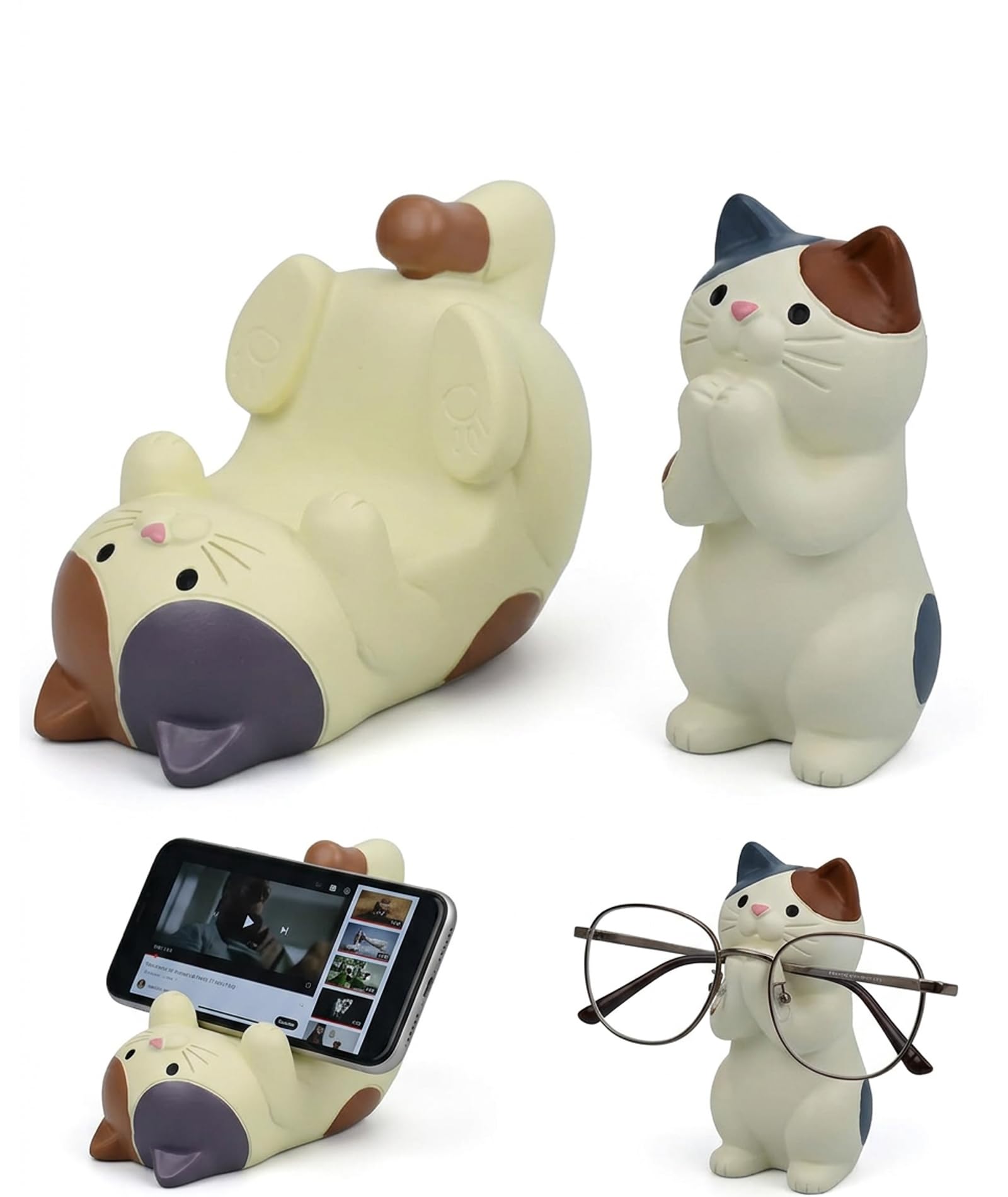2-Piece Mobile Stand for Desk, Cute Cat Design Phone Holder and Eyeglass Frame Set, Desktop Decor for Cat Lovers, Home and Office Decorative Accessories with Phone Stand Functionality, 2-Piece-image-17