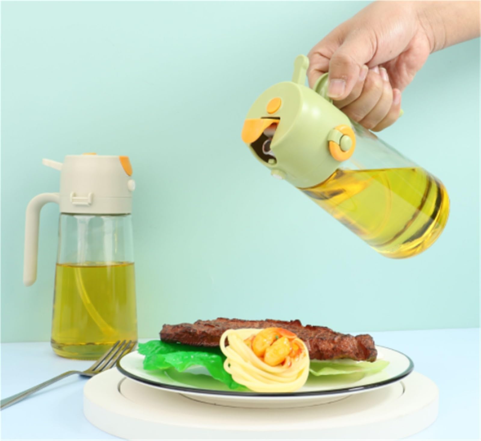 Dispensador de Aceite y Vinagre Pulverizador Y Dispensador De Aceite 2 En 1 For Freidora Aire, Asado, Ensaladas Horneado Jarra de Aceite(Grün)