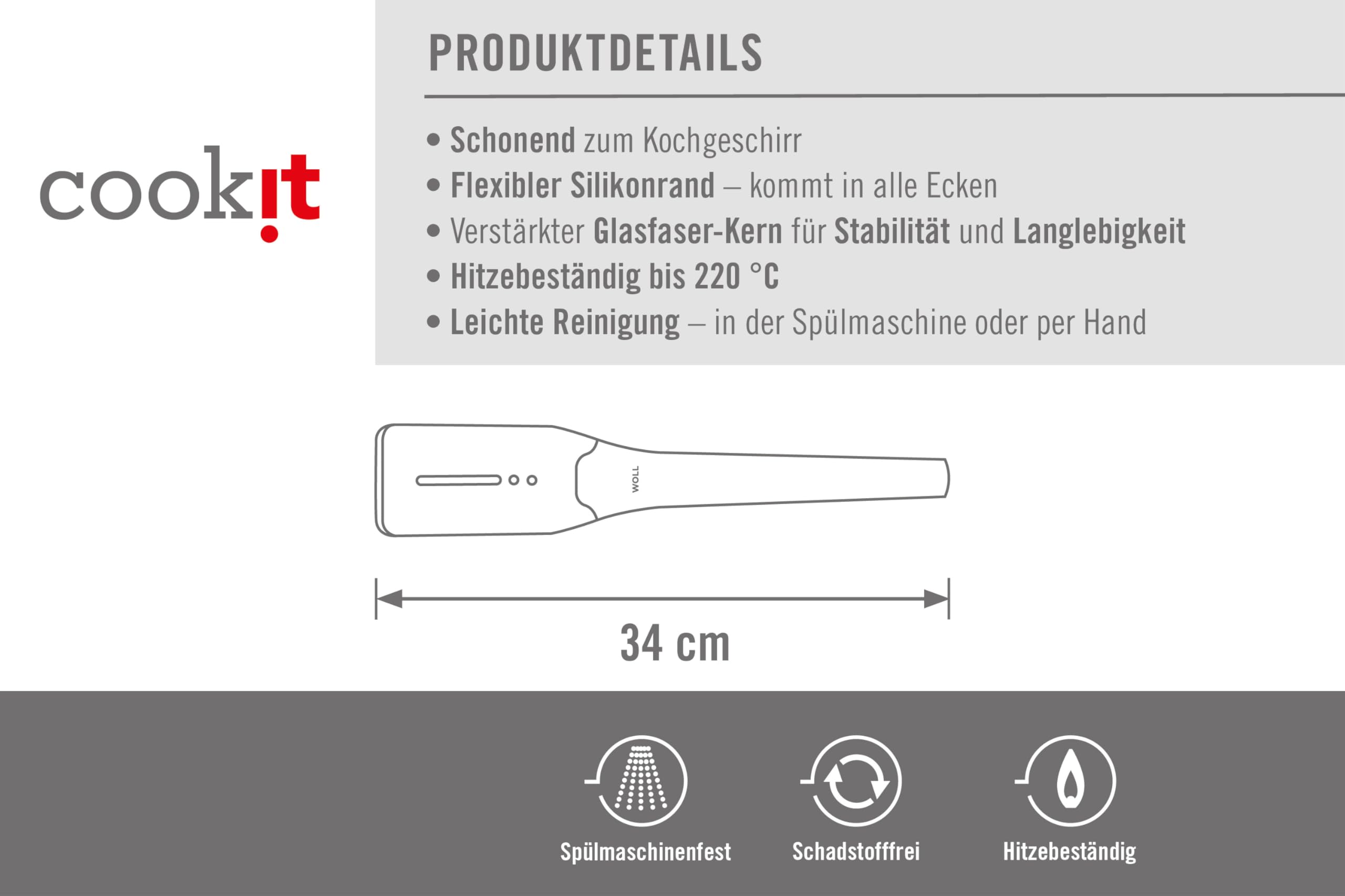 Woll Cook-It szczypce kuchenne z elastyczną kielnią, szerokość 6 cm, długość 30 cm, odporne na wysoką temperaturę do 220°, nadają się do mycia w zmywarce