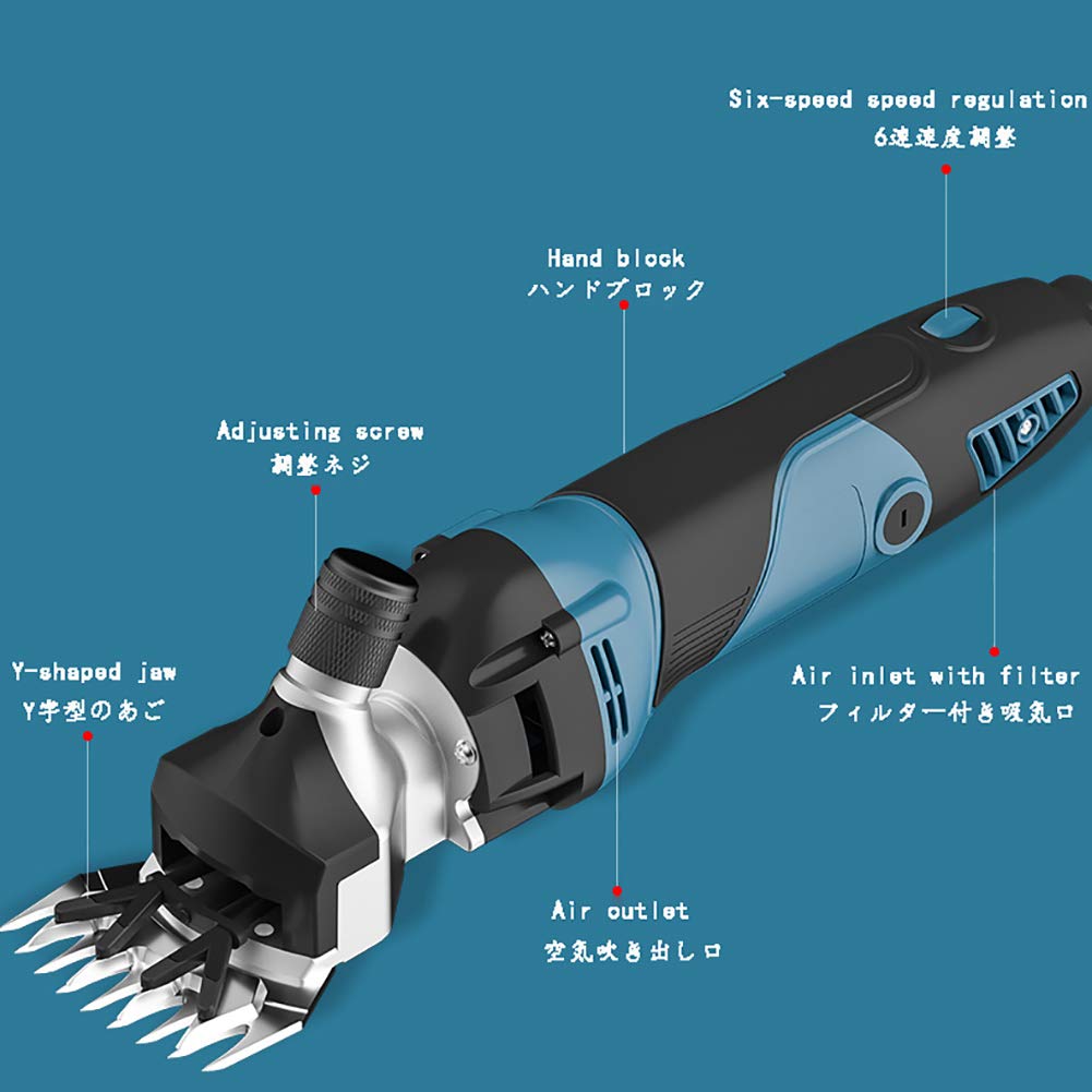 Tosatrice elettrica per Bestiame Forbici per Lana da 1300 W tosatrice elettrica Regolabile a 6 velocità per radere la Lana Utilizzabile per Pecore bovini e,Lama Curva a 9 Denti