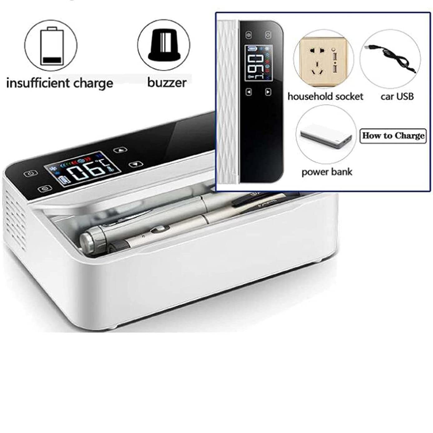 Nevera médica portátil, Gran Capacidad y Pantalla LCD Refrigerador pequeño para medicamentos, Estuche de Viaje con Enfriador de insulina, para insulina y Otros medicamentos,1xBattery