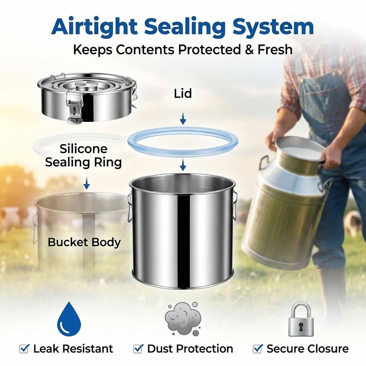 Jarra De Leche De Acero Inoxidable Lata De Leche Barril De Almacenamiento | Recipiente Hermético Con Junta De Goma Asa Fuerte Para Guardar Lácteos Agua Sólidos En Casa Hotel(With faucet,24L)