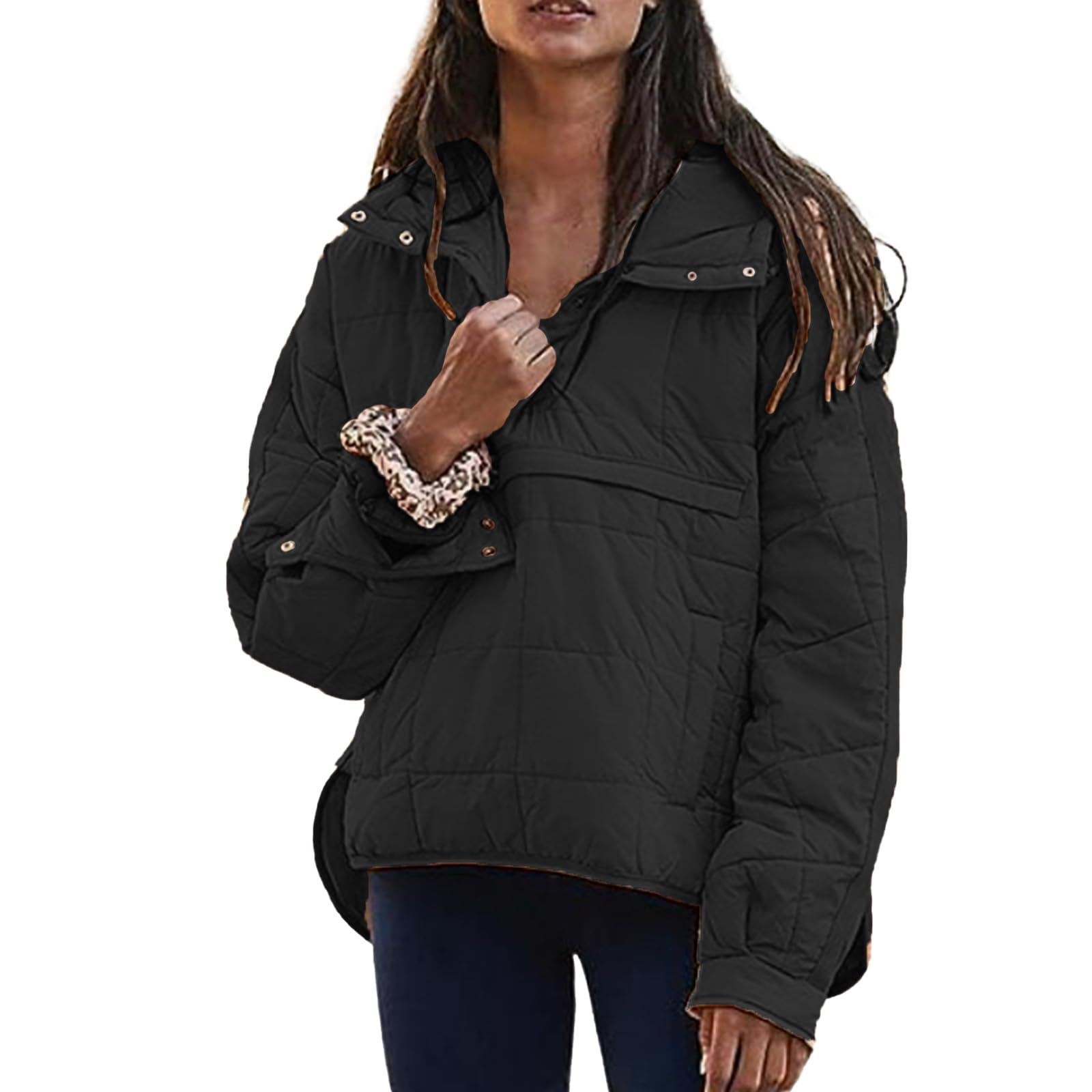 uSecee Women's Thickened Down Jacket Parka Hooded Long Puffer Coat for Winter Black