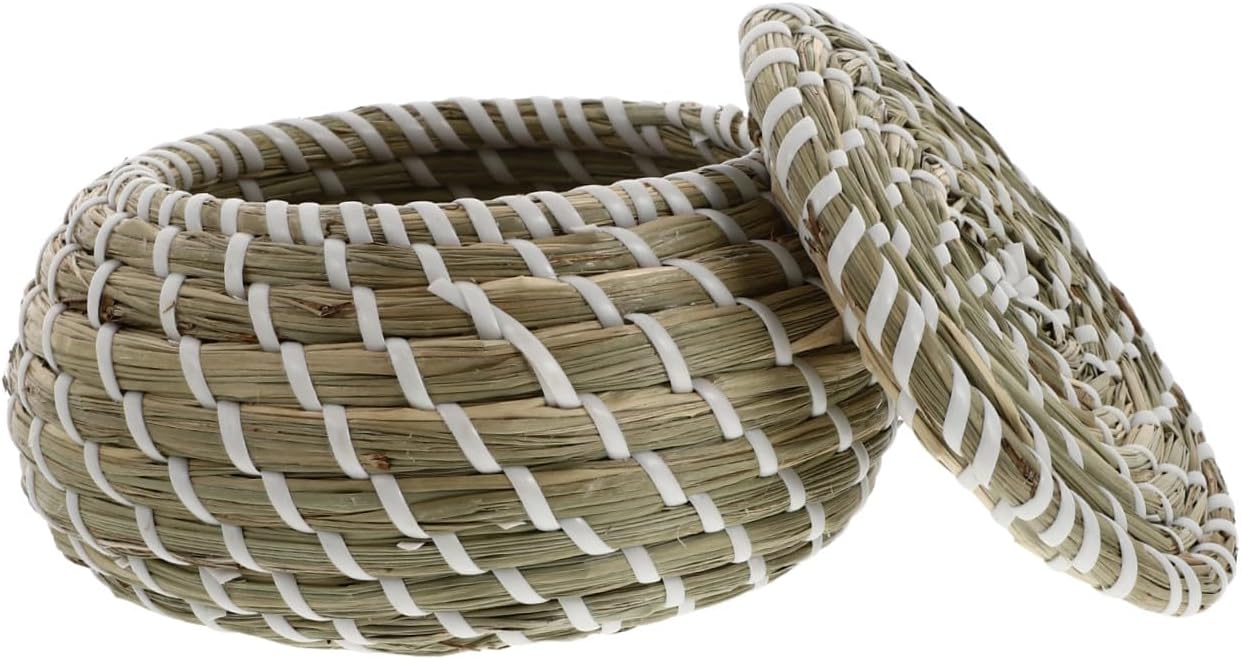 Luxshiny Woven Seagrass Storage Box with Lid, Green Home Organizer