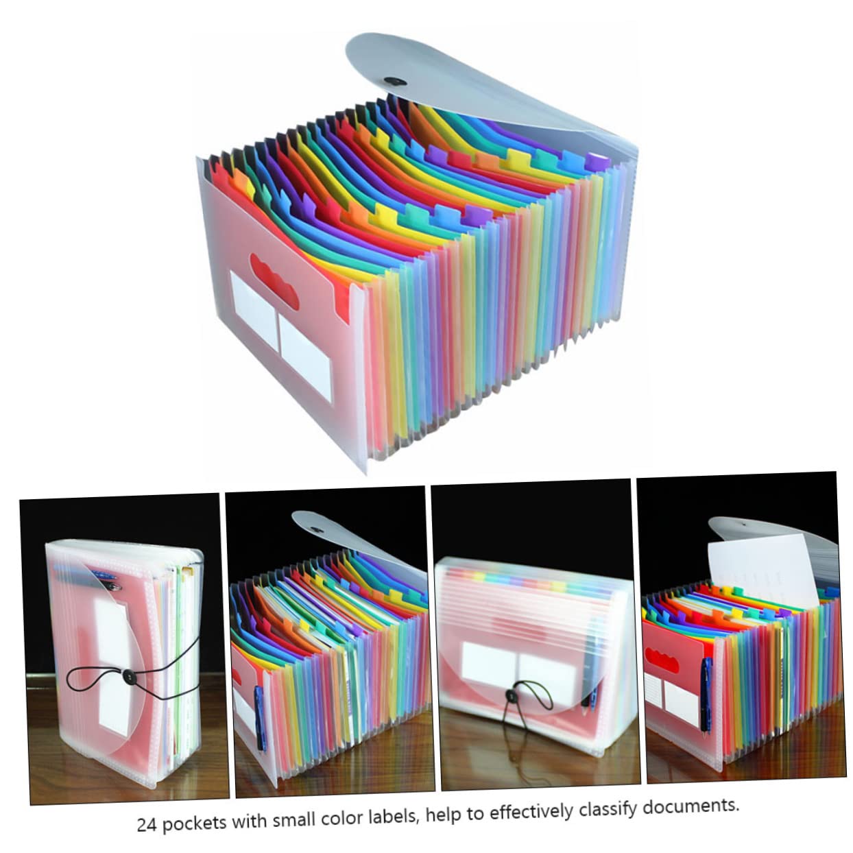 jojofuny 3 Stück Erweiterbarer Dokumentenordner mit Fächern Transparenter Regenbogen Organizer aus Robustem Kunststoff mit Elastischem Verschluss und Farbigen Etiketten für Büro Schule und