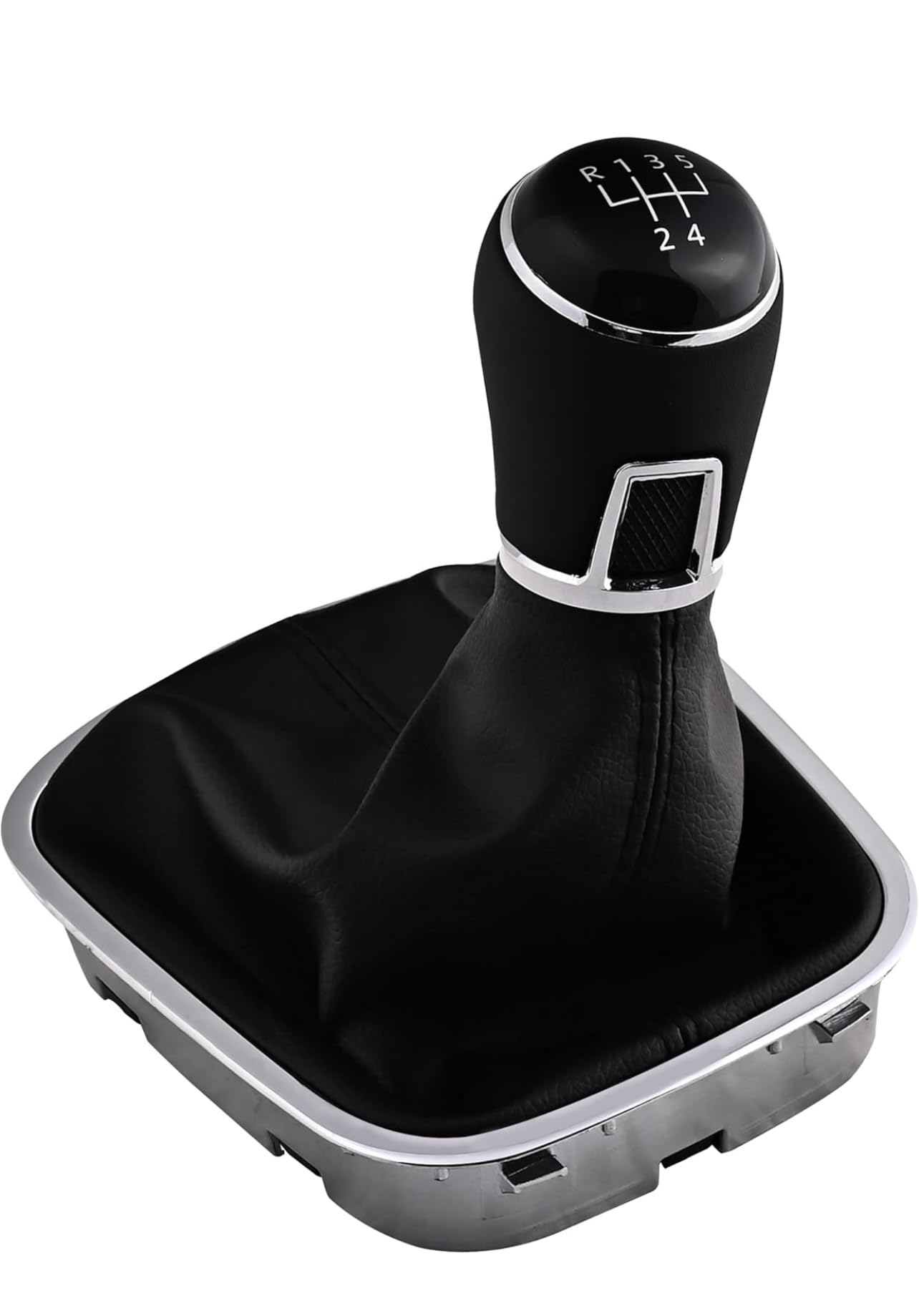 SNTP Leatherise Gear Lever Knob with Boot for Polo/Vento/Ameo/Rapid Full Assembly, Black with Chrome-image-29