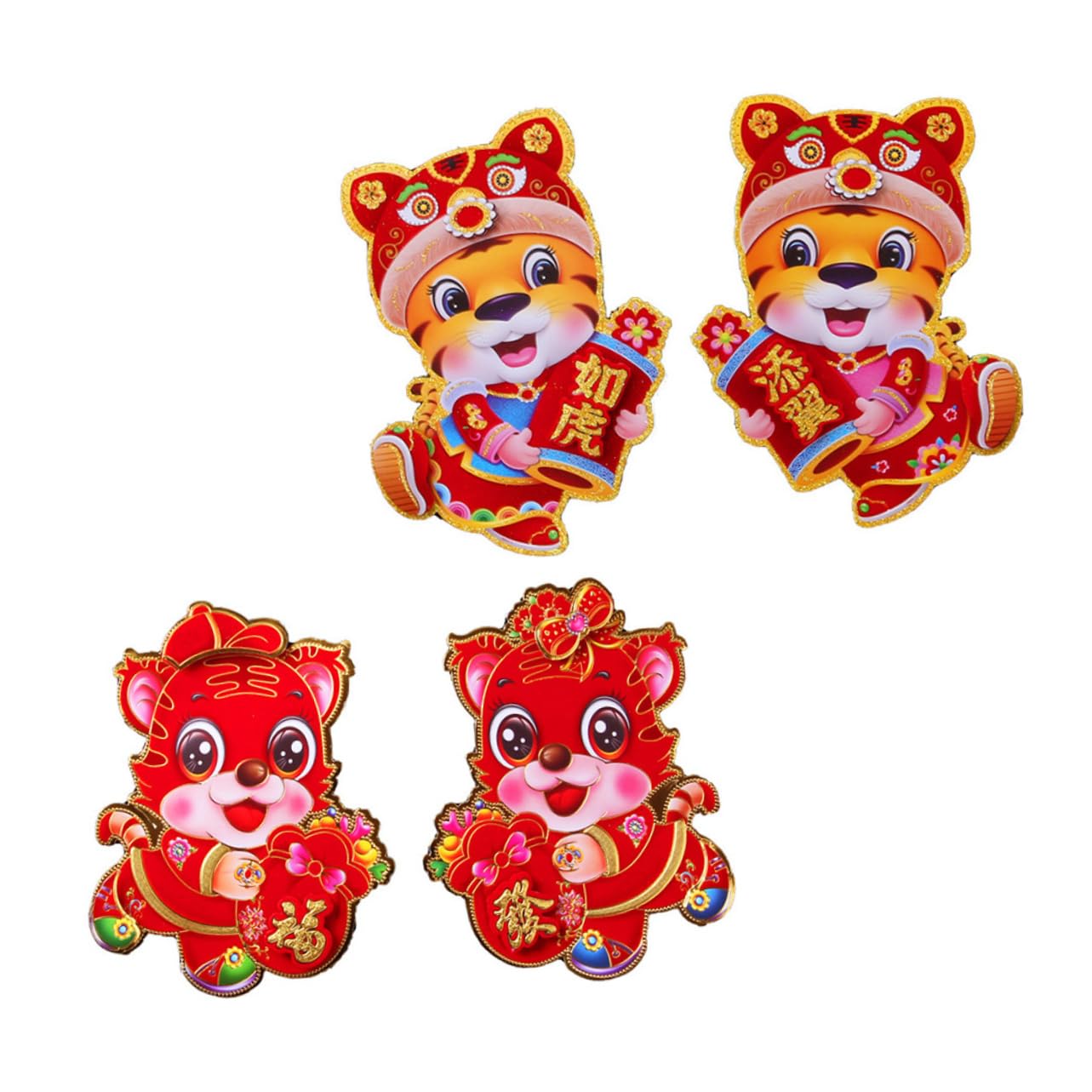 couplets Set， Chinese New Year Decoration,2 Pairs Tiger Door Stickers Fu Spring Festival Wall Couplet