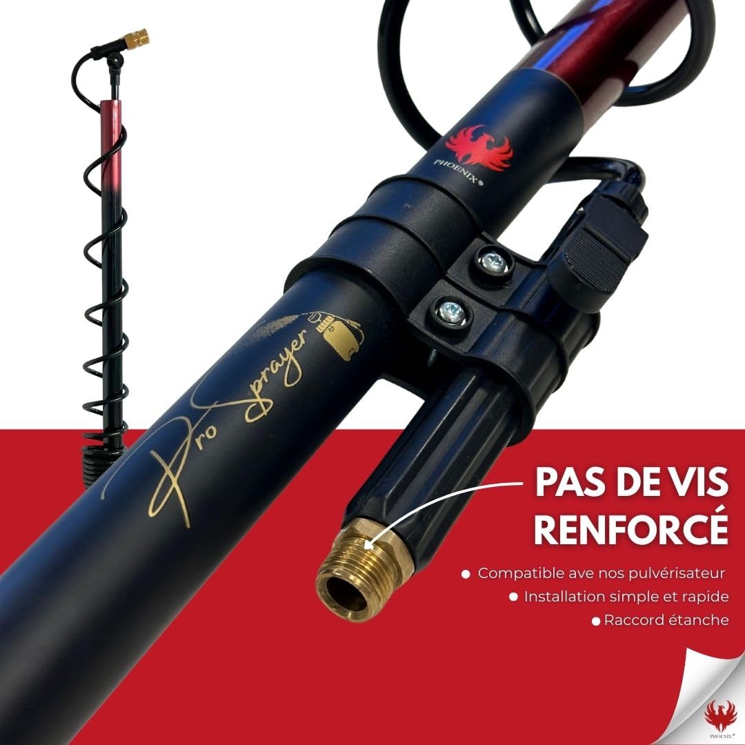 Phoenix - Perche Télescopique 5,4M Pro Sprayer Evo - Perche Professionnelle pour Pulvérisation Haute Portée Toiture - Compatible Pro, Dorsal & Gladiator Sprayer - Fibre de Verre Ultra Légère