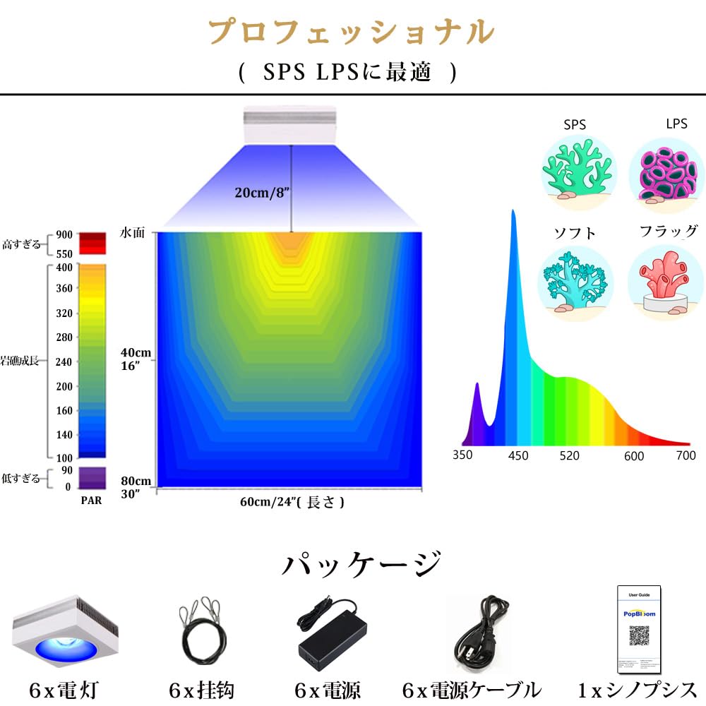 Amazon.co.jp: PopBloom 6xRL90 WiFi Reef LED水族館ライト、LED海洋