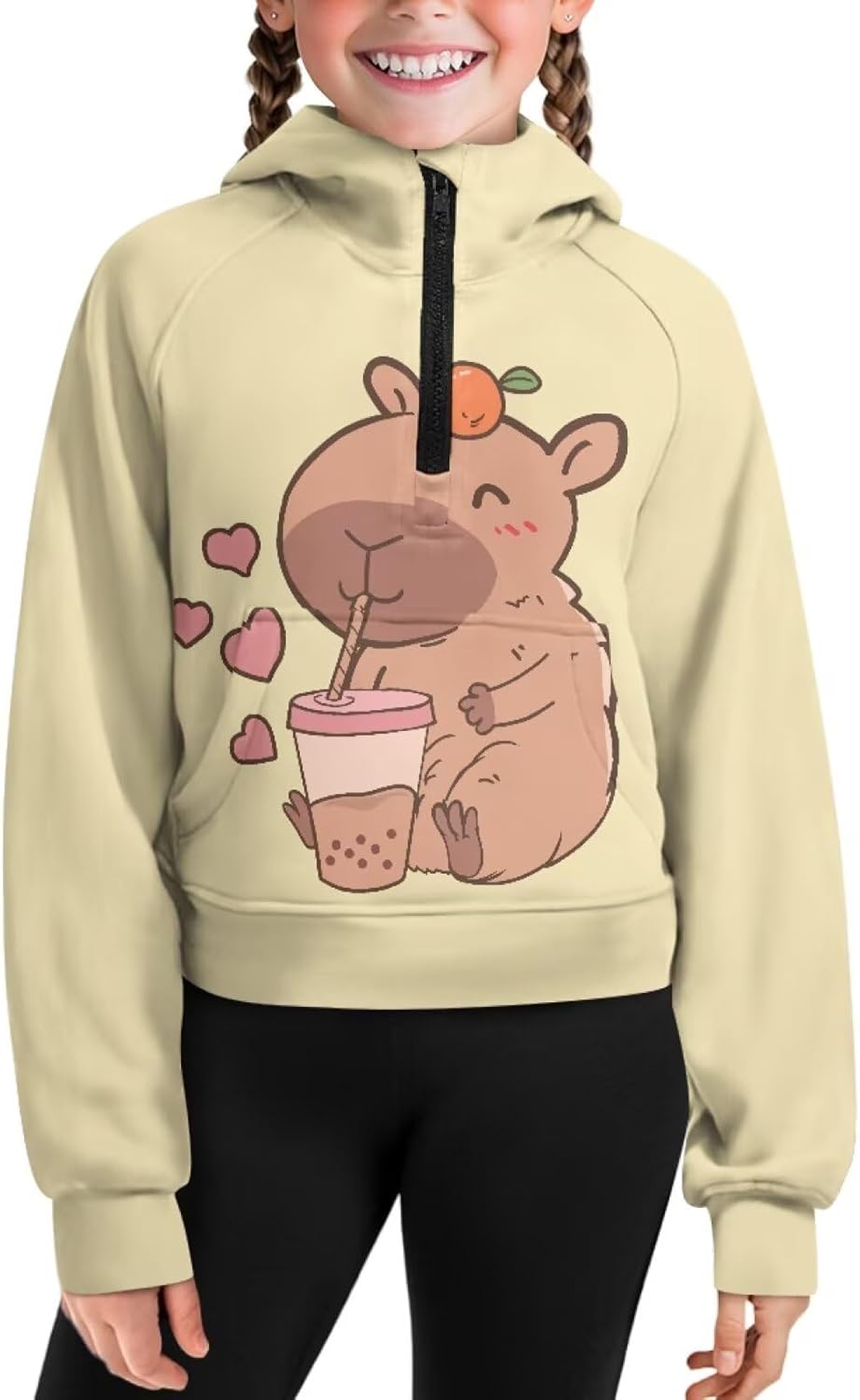 Girls Half Zip Sweatshirt Long Sleeve Quarter Zip Pullover Crop Hoodies Winter Clothes 5-14T