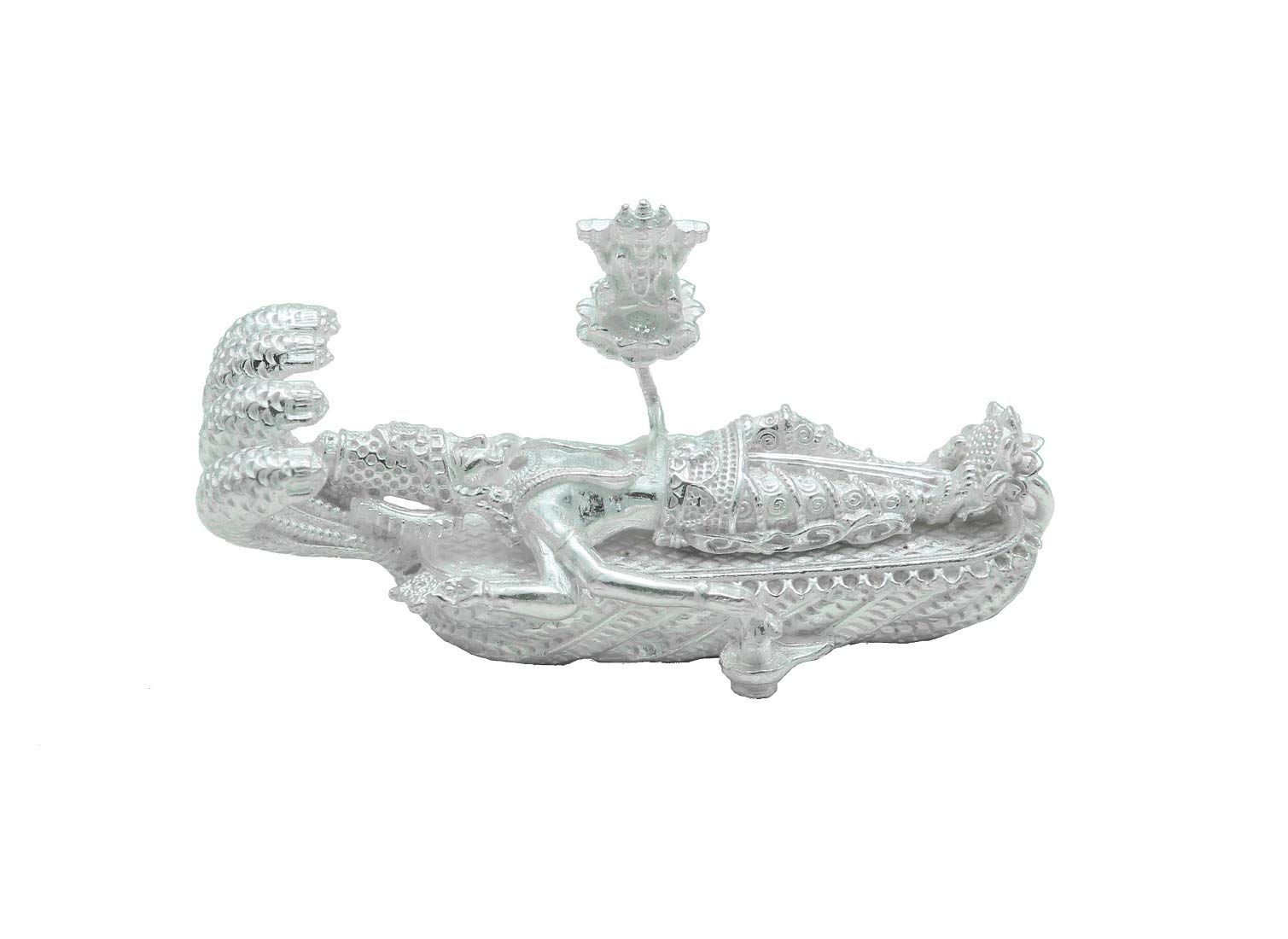 LBV 44 Gram 925 Sterling Silver Purity White Lord Vishnu Ji Idol/Murti/Statue in Anantha Shayanam Posture With Base Of Silver Plated Agate Stone Showpiece for Pooja Room Housewarming Return Gift Home Decoration and Gifts