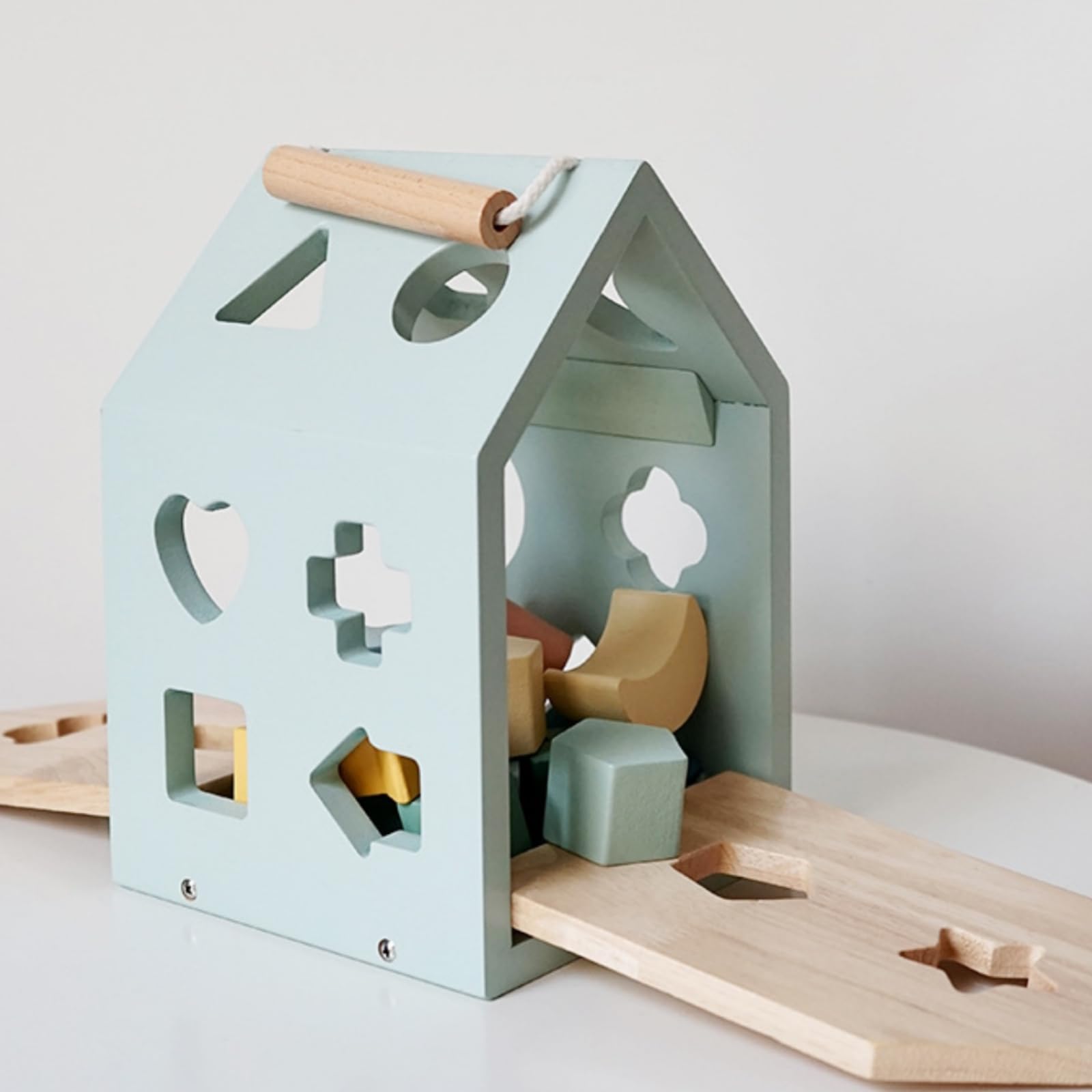 Rompecabezas Geométrico Infantil Casa Clasificadora Bloques Figuras Juguete Madera Portátil Adecuado para Habilidades Motoras Finas Aula Preescolar Rincón de Juego Regalo Infantil