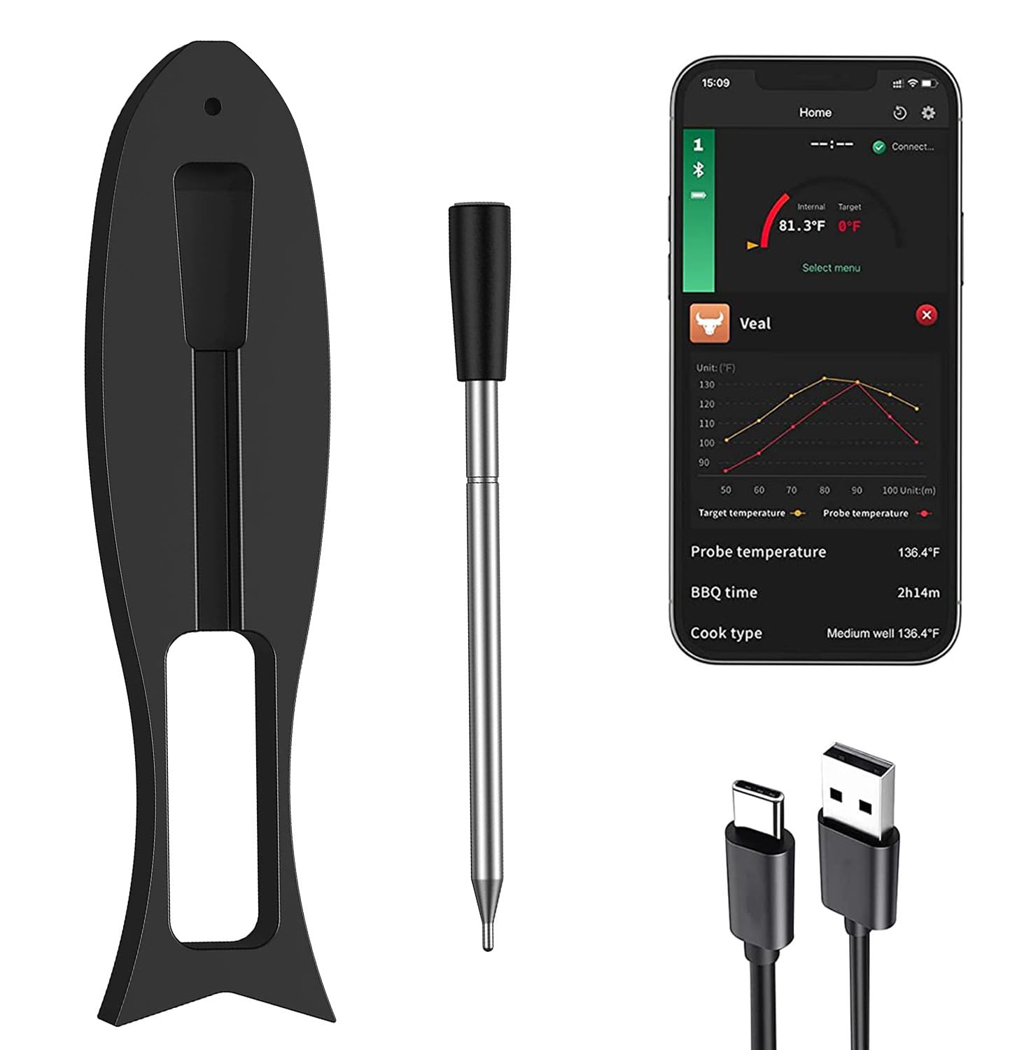 Wireless Meat Thermometer, 165ft Wireless Range Digital Meat