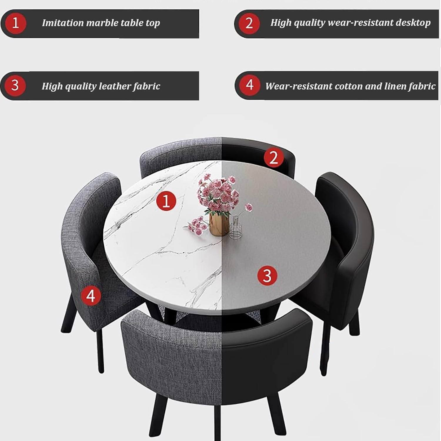 Modern Square Dining Table Set for 4 with Chairs Small Space Kitchen Table and Chair Set Business Negotiation Dining Set for Office (Style7)