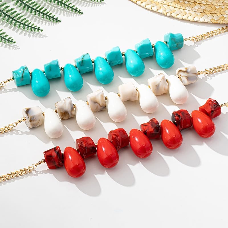 Chunky Beaded Choker Necklace for Women Boho Adjustable Colored Resin Irregular Waterdrop Bead Choker Necklace Trendy Holiday Party Charm Jewelry Accessories for Women - Image 7