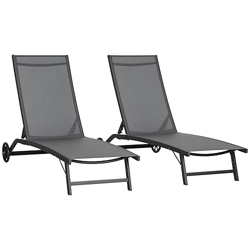 Outsunny Lot de 2 Bains de Soleil transat Chaise Longue